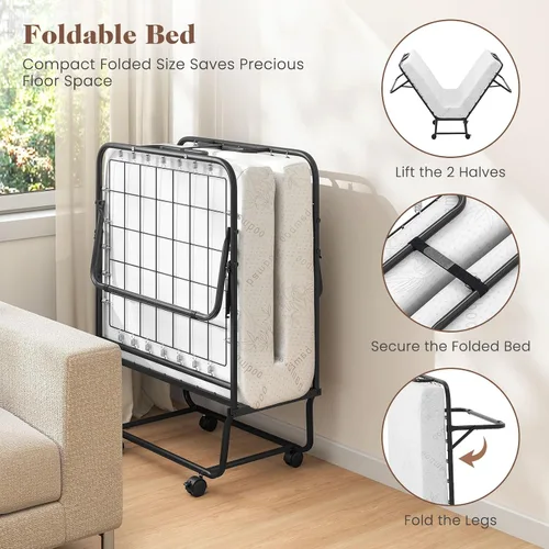 Vista 5 de DORTALA Cama plegable de metal plegable, cuna de colchón de espuma viscoelástica con marco de metal súper resistente y resistente, cama de invitados