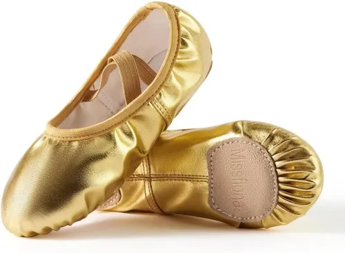 Vista 2 de Zapatillas de ballet de cuero con lunares para el vientre, zapatos de danza con suela dividida para gimnasia y yoga