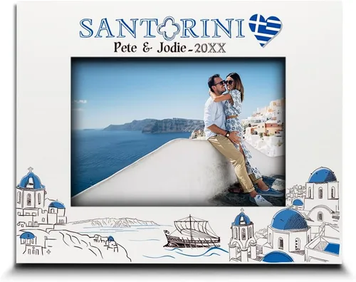 Vista 12 de ELLA BUSTA - Marco de fotos Grecia para boda, compromiso, luna de miel, vacaciones en Grecia, símbolos de diseño con estampado UV (vertical de 5 x 7)