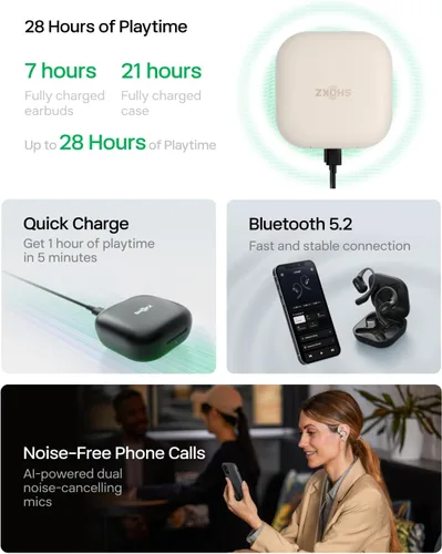 Vista 8 de SHOKZ OpenFit - Auriculares True Wireless Bluetooth de Oreja Abierta con Micrófono, Auriculares con Ganchos para los Oídos, Resistente al Sudor