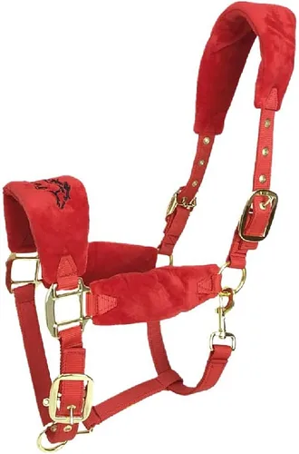 Vista 6 de Caballos acolchados de forro polar con cabestrillo de nailon y accesorios de hardware de color rosa/dorado antidesgaste