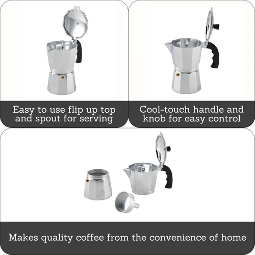 Vista 3 de IMUSA USA B120-43V, Cafetera de expreso de aluminio para estufa de 6 tazas, plateada