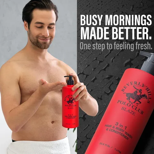 Vista 7 de Beverly Hills Polo Club Champú acondicionador 3 en 1 para hombre Blaze Scent Frescura premium durante todo el día y aseo de lujo vigorizante