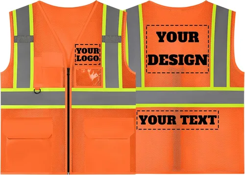 Vista 38 de Chaleco de seguridad reflectante de malla con logotipo personalizado con cremallera Chaleco de alta visibilidad para construcción al aire libre Ropa