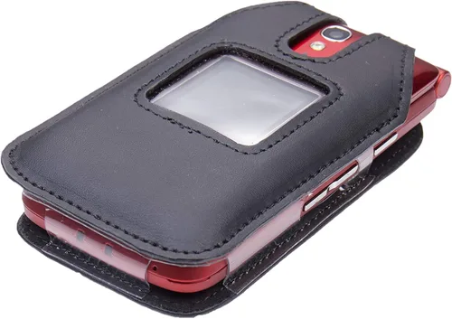 Vista 6 de Funda de cuero ajustable para Alcatel GreatCall Jitterbug Flip Phone para personas mayores, características: clip de cinturón giratorio, protección