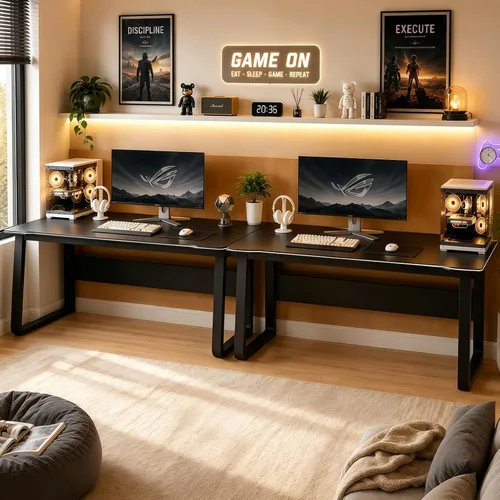 Vista 5 de Escritorio para videojuegos, mesa de escritura para computadora, estilo simple, de madera, portátil, adecuado para el hogar, la oficina