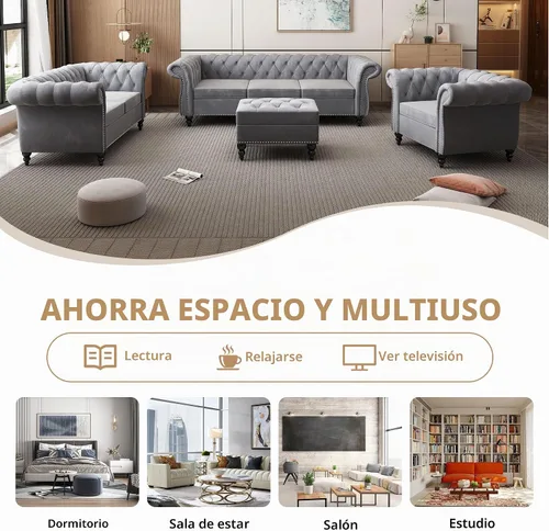 Vista 6 de QHITTY Sofá de Acento, Sofá Biplaza Chesterfield Moderno de Terciopelo, Sofá Tapizado con Respaldo Capitoné para Muebles de Sala de Estar (Gris)