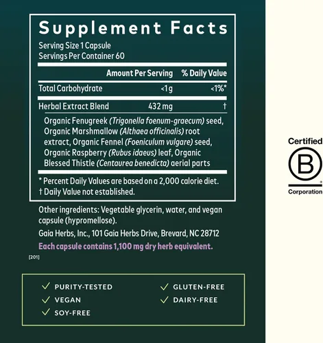 Vista 3 de Gaia Herbs Apoyo a la lactancia - Apoya la producción saludable de leche materna en madres lactantes* - con semillas de fenogreco, semillas