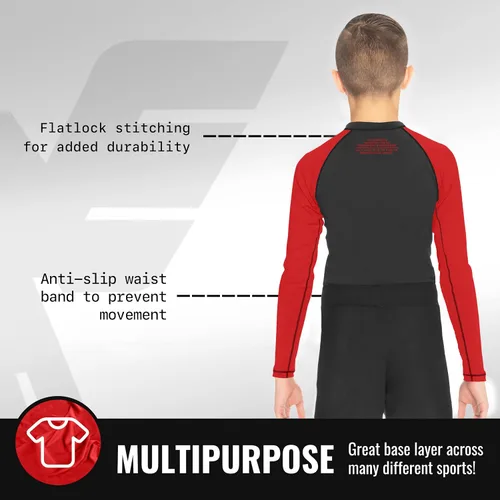 Vista 3 de Elite Sports Protectores de erupción para niños y niñas, compresión de manga completa BJJ para niños y jóvenes