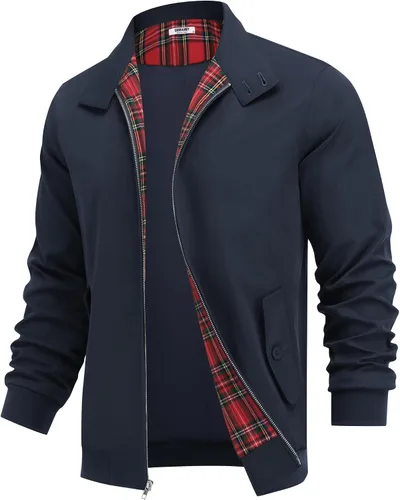 Vista 9 de COOFANDY - Chaquetas ligeras para hombre, chaqueta casual de estilo cortavientos con cremallera, cuello parado, chaqueta de golf elegante
