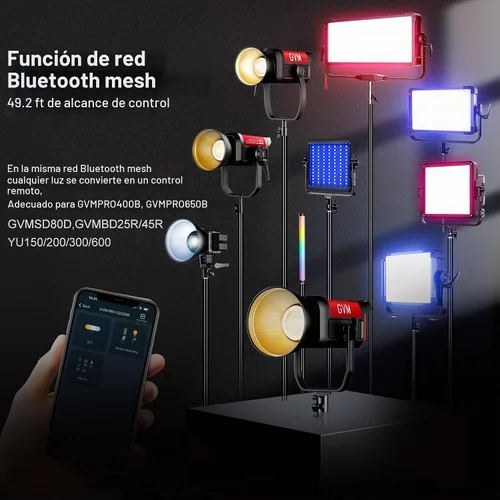 Vista 4 de GVM 200W Luz de Vídeo LED, Kit de Iluminación para Fotografía PRO SD200B con Red Mesh Bluetooth/Control DMX, Luz de Estudio de Iluminación Continua