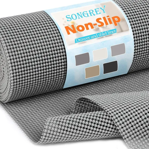 Vista 10 de Songrey Forro no adhesivo para cajones y estantes, forros antideslizantes para gabinetes, protege el armario de la cocina, cajones de baño