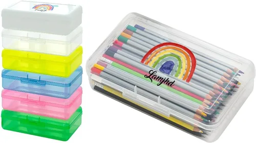 Vista 10 de Caja de lápices transparente de gran capacidad, estuche personalizado de doble capa con nombre, caja de lápices de plástico transparente apilable