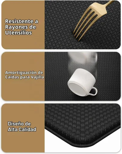 Vista 7 de Color&Geometry - Alfombra antifatiga acolchada para la cocina, para el piso - 17"x79", larga, fácil de limpiar, a prueba de agua y aceite Negro