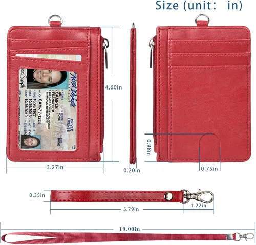 Vista 6 de Teskyer Slim Wallet, Credit Card Holder Wallet with Zip Pocket & Neck Lanyard, Minimalist Front Pocket RFID Blocking Leather Wallet for Men & Women
