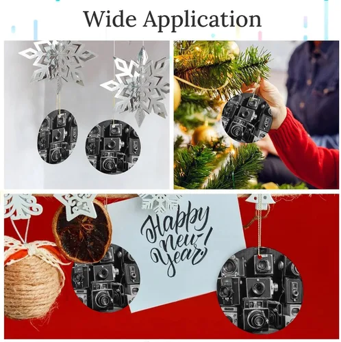 Vista 3 de Retro Cool Camera Collection Christmas Ornament Funny Round Hanging Ornament Pendant Personalized Xmas Round Ceramic Pendant Christmas Ceramic