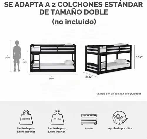 Vista 2 de Dorel Living Sierra Twin sobre litera individual Negro Modelo DL7891B