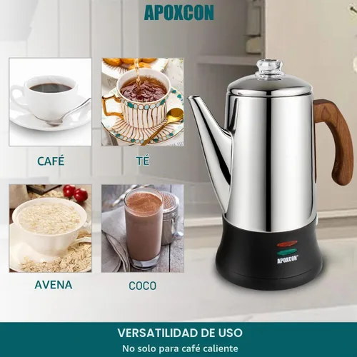 Vista 7 de APOXCON Cafetera eléctrica percoladora de acero inoxidable con dos perillas de progreso de preparación transparente de vidrio resistente y mango