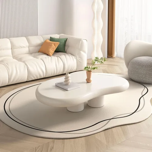 Vista 5 de Guyii Cloud - Mesa de centro moderna blanca para sala de estar, bonita mesa de té irregular para interiores con 3 patas, fácil montaje