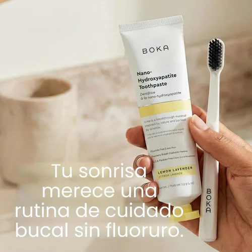 Vista 3 de Boka Pasta de dientes sin flúor, pasta de dientes nano hidroxiapatita, adecuada para dientes sensibles, para adultos y niños, sabor a lavanda limón