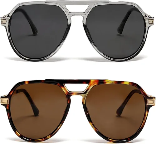 Vista 9 de VISOONE Aviator Sunglasses for Women Men UV400 Protection Retro Shades Negro/Marrón
