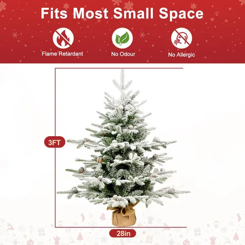 Vista 4 de Árbol de Navidad Artificial Prelit Flocado, Árbol de Navidad Artificial Pequeño con Luces LED, Árbol de Navidad LED Escarchado con Nieve