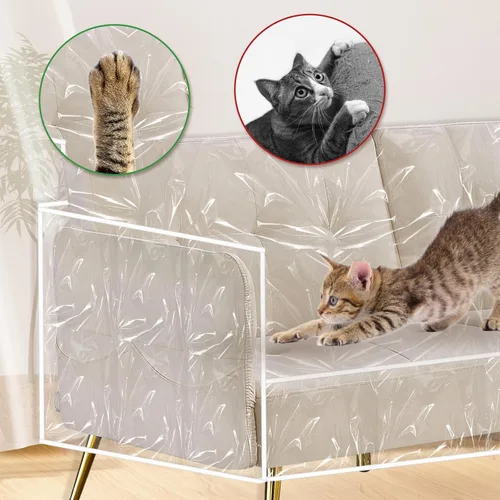 Vista 4 de Funda de sofá de plástico transparente, impermeable, gruesa, protectora para mascotas, funda de sofá de vinilo resistente contra garras de gatos