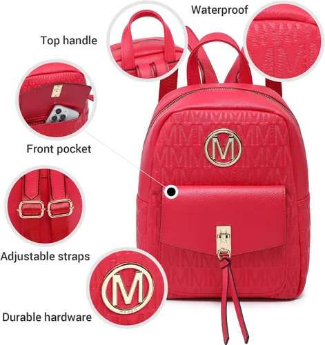 Vista 3 de MKP - Mochila pequeña para mujer, bolso de hombro con borla y dije, Magenta, Mochilas Daypack