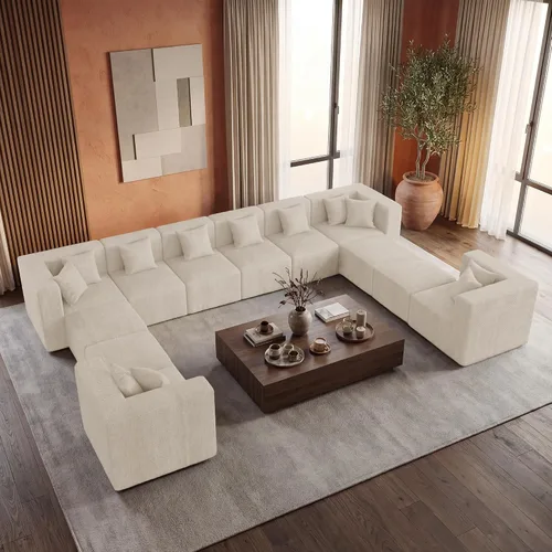 Vista 4 de MONVANE Sofá modular modular, sofá convertible en forma de U de 12 asientos de gran tamaño con otomana, cómodo sofá nube de felpilla con asiento