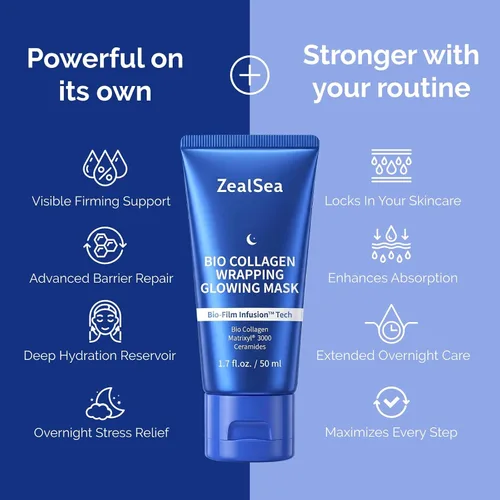 Vista 4 de ZealSea Mascarilla facial con envoltura de colágeno bio Matrixyl 3000 péptido para reafirmar, rellenar, elasticidad y reparación de barreras