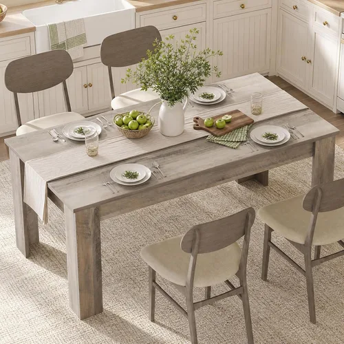 Vista 10 de CABIHOME Mesa de comedor rectangular de 63 pulgadas para 4-6, mesa de cocina grande de granja, marco resistente, 4 patas triangulares estables, mesa