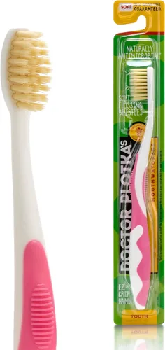 Vista 8 de MOUTHWATCHERS Cepillos de dientes con hilo dental suaves para niños, azul, cepillo manual ultra limpio para dientes y encías sensibles, por el Dr.