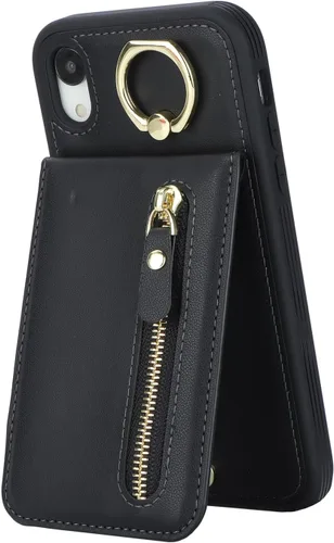 Vista 5 de Funda para iPhone XR Teléfono Cartera para Mujer, Funda para iPhone XR Teléfono con Tarjetero con Tarjeta de Crédito con Anillo Kickstand Cremallera