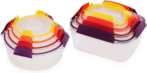 Vista 13 de Joseph Joseph Nest Lock - Juego de 8 recipientes redondos de plástico sin BPA con tapas herméticas a prueba de fugas, multicolor