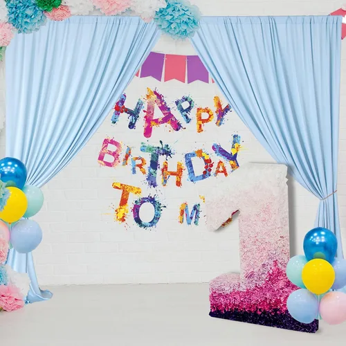 Vista 4 de Cortinas de fondo azul bebé de 10 x 9 pies sin arrugas para fiestas, cortinas de tela gruesa para fotos, para bodas, cumpleaños, baby shower