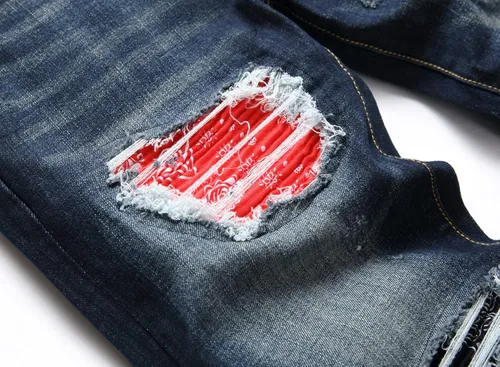 Vista 4 de OIIIO Jeans elásticos rasgados de ajuste regular para hombre