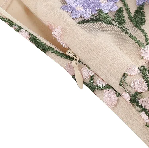 Vista 5 de Vestido de noche de tul con bordado floral para mujer, diseño de ilusión de malla transparente, vintage, cóctel, vestido de fiesta de boda, fiesta