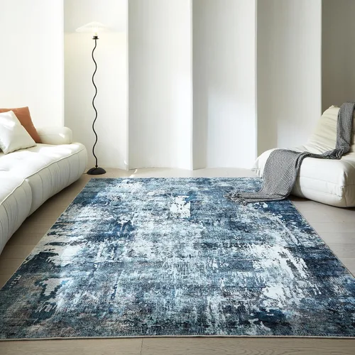 Vista 2 de Rugcomf Alfombra lavable de 5 x 7 pies, diseño bohemio, suave, abstracto, antideslizante, no desprende pelusa, lana sintética, vintage para sala