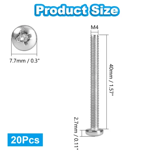 Vista 2 de 20 tornillos de máquina de cabeza plana M4 x 1.575 in acero