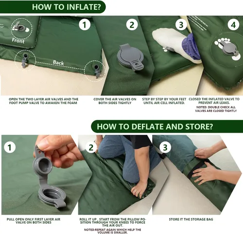 Vista 9 de HiiPeak Memory Sleeping Pad, Compact 3" Thick Foam Sleeping Mats with Pillow, 9.5 R-Value Insulated Camping Mattress Pad, Easy Inflate & Deflate