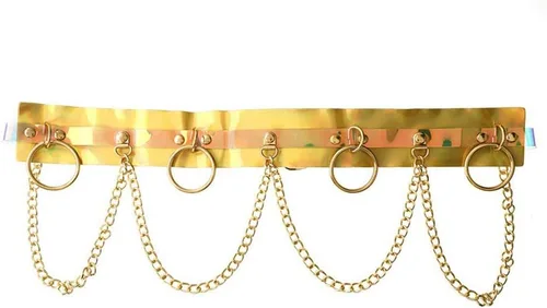 Vista 3 de Cinturón de piel holográfica para mujer, diseño gótico punk, ajustable, correa de piel Holographic Golden