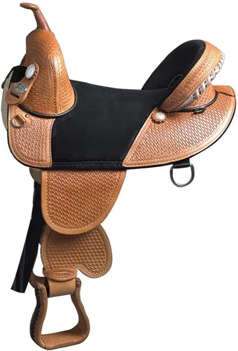 Vista 10 de HILASON Western Horse Trail Barrel Racing American Leather Saddle Treeless for Horses Negro