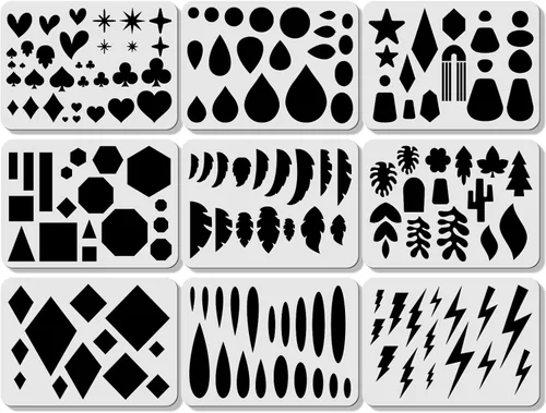 Vista 4 de ORIGACH 9 Piezas Plantilla Grande Reutilizable para Hacer Pendientes Plantillas de Pendientes de Cuero, Plantilla de Corte de Plástico