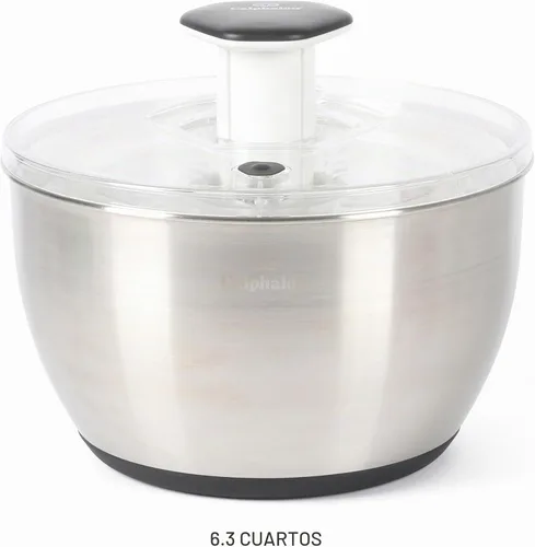Vista 3 de Calphalon Aero - Molinillo de ensalada de acero inoxidable de 6.3 cuartos de galón, cuenco para lavar frutas y verduras con cesta coladora