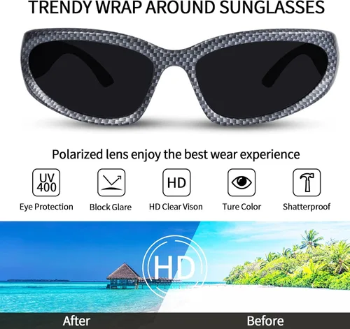 Vista 3 de OPTOFENDY Y2K - Lentes de sol para mujeres y hombres, lentes de sol polarizados envolventes para hombres y mujeres, Gris