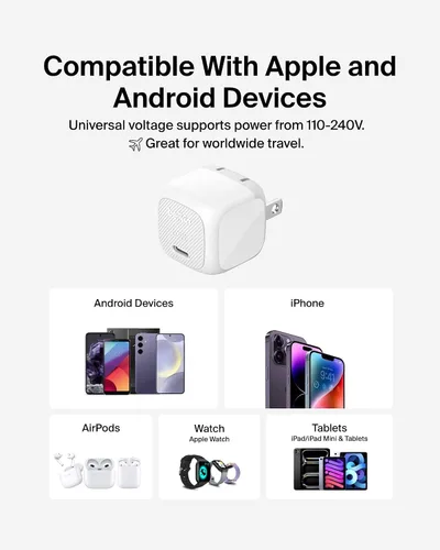 Vista 6 de Belkin Bloque de carga USB C de 20 W (paquete de 2) – Cable USB C incluido – Bloque de carga rápida, cargador de pared tipo C – Apple iPhone 17
