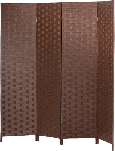 Vista 12 de FDW - Mampara plegable y portátil de madera con diseño de malla tejida para casa y oficina
