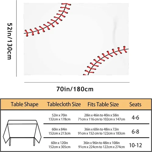 Vista 3 de TKS MITLAN Mantel rectangular de béisbol de 52 x 70 pulgadas, costuras de bola de encaje rojo, diseño artístico, decoración de cocina para el hogar