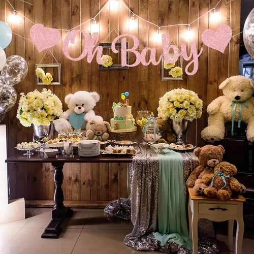 Vista 5 de Oh Baby - Cartel de revelación de género rosa con espirales Decoraciones de baby shower para fiesta de niña
