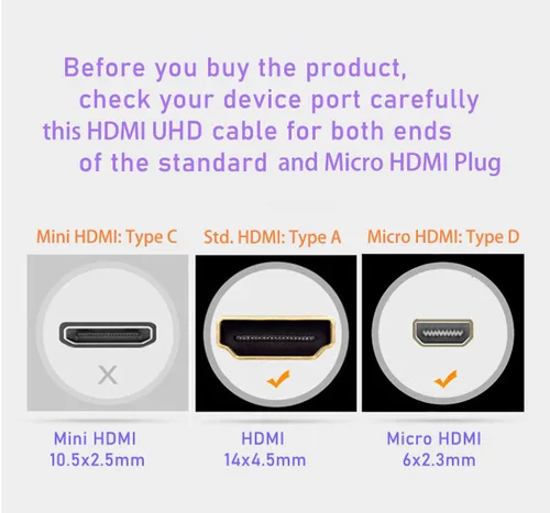 Vista 3 de Cable HDMI 4K de 5 pies, cable HDMI de fibra óptica, micro HDMI a HDMI, desmontable tipo A a D, D a D, ultra velocidad de 18 Gbps, delgado